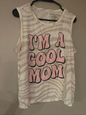 Grayson Threads xxl plus Cream Zebra Stripe Tank  Pink 'I'm A Cool Mom' Graphic